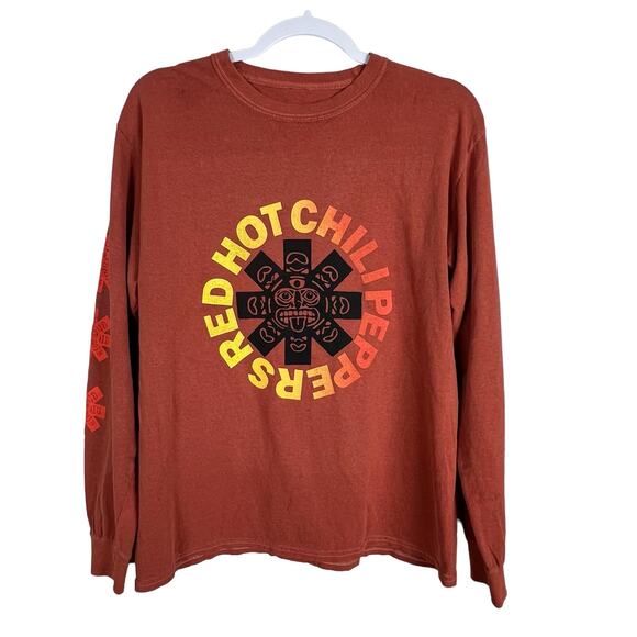 Red Hot Chili Peppers Long Sleeve Graphic Tee Sz M Rock Band Shirt Rust - Picture 1 of 7